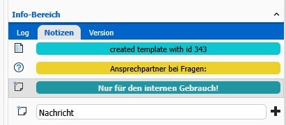 Notizen im Info-Bereich des Designers