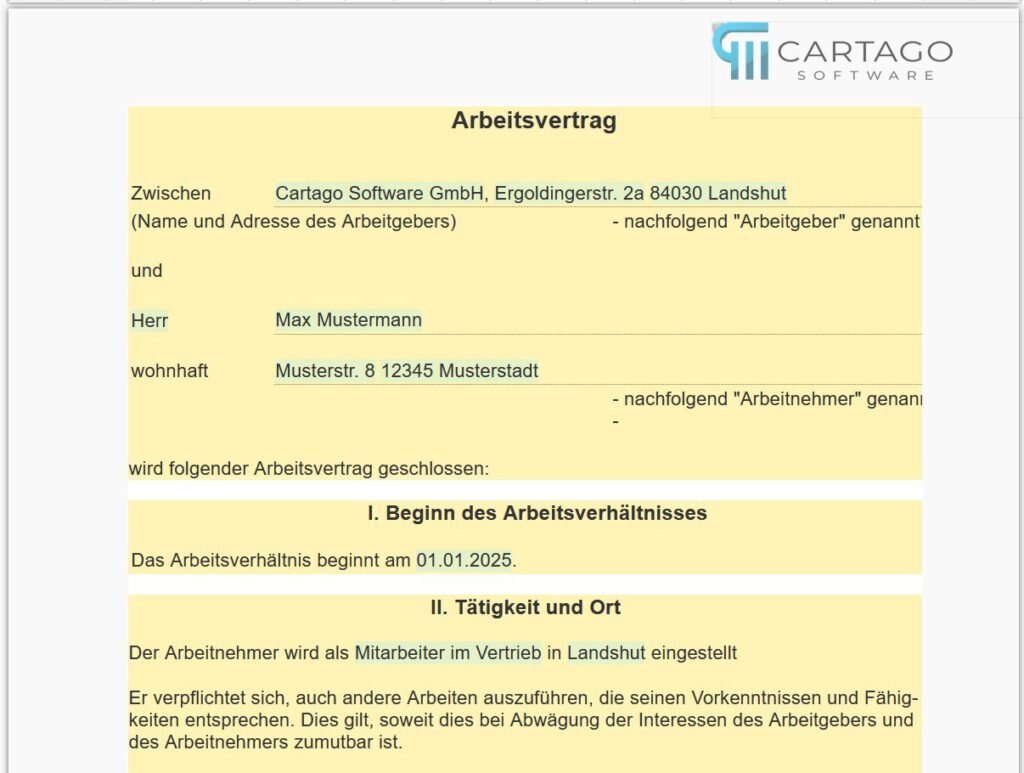 Beispiel für Arbeitsvertrag
