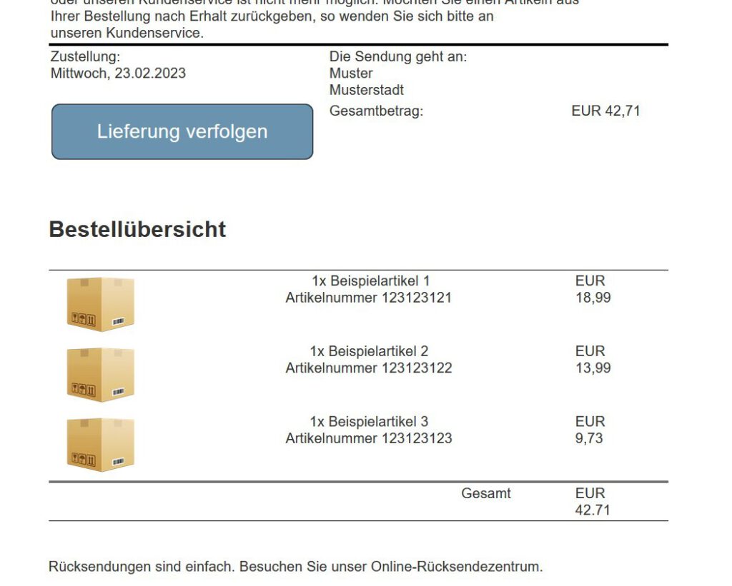 Beispiel für Versandbestätigung