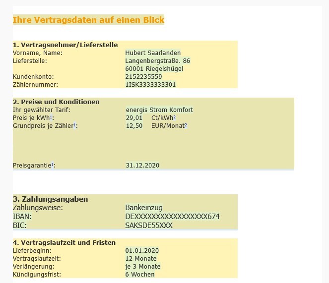 Beispiel Energielieferant Vertragsänderung