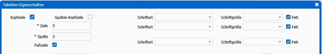 fett in Tabelleneigenschaften